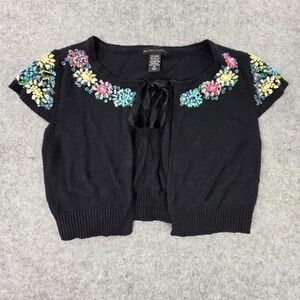 NY&C New York & Company Womens Black Embellished Cardigan Ramie Rabbit Hair VTG